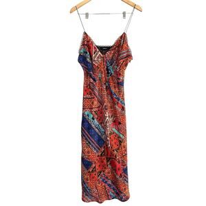 Forever 21+ Mixed Print Boho Maxi Slip Dress Lace Trim size 0X